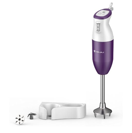 Seasons Bajaj HB 23 160W hand blender in purple and white with stainless steel blending shaft and ergonomic handle.