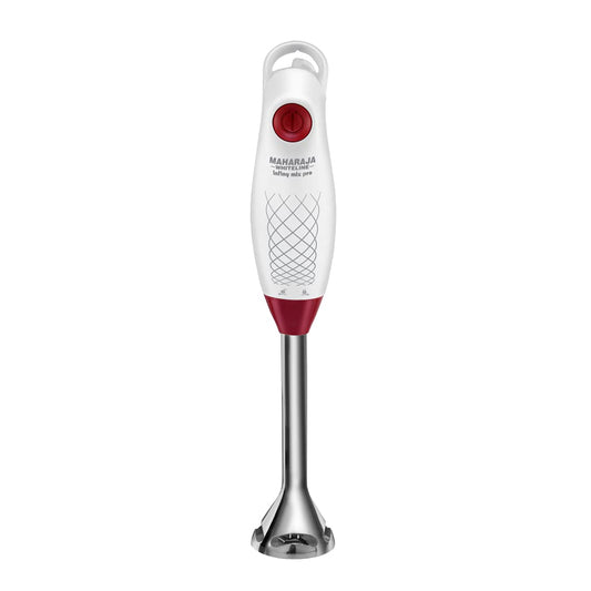 Seasons Maharaja Whiteline Infiny Mix Pro 175W white and red hand blender with ergonomic handle and blending attachments.