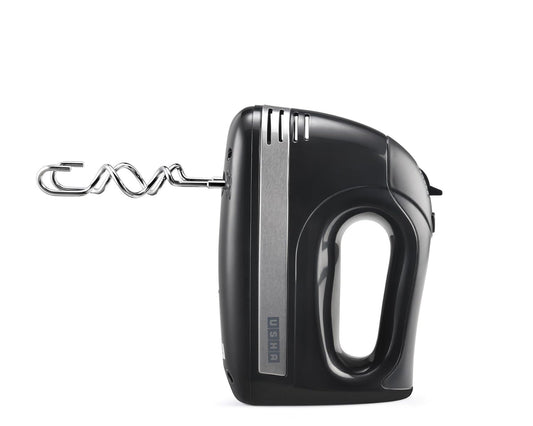 Seasons Usha HM 3732 black 300W hand mixer with beaters and controls, ideal for baking and mixing in the kitchen.
