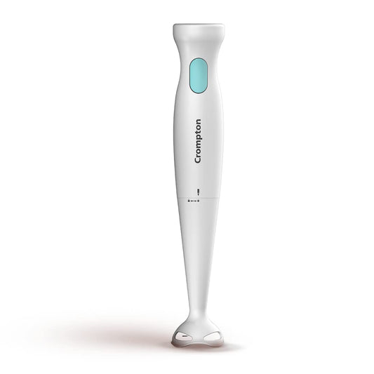 Seasons Crompton 300W white hand blender with stainless steel blending arm and ergonomic handle, ideal for mixing and blending.