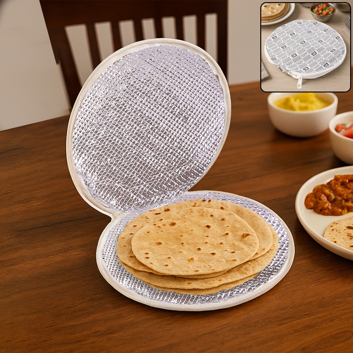 Wukusy insulated roti cover, 23x23 cm, made of fabric, designed to keep roti warm and fresh.