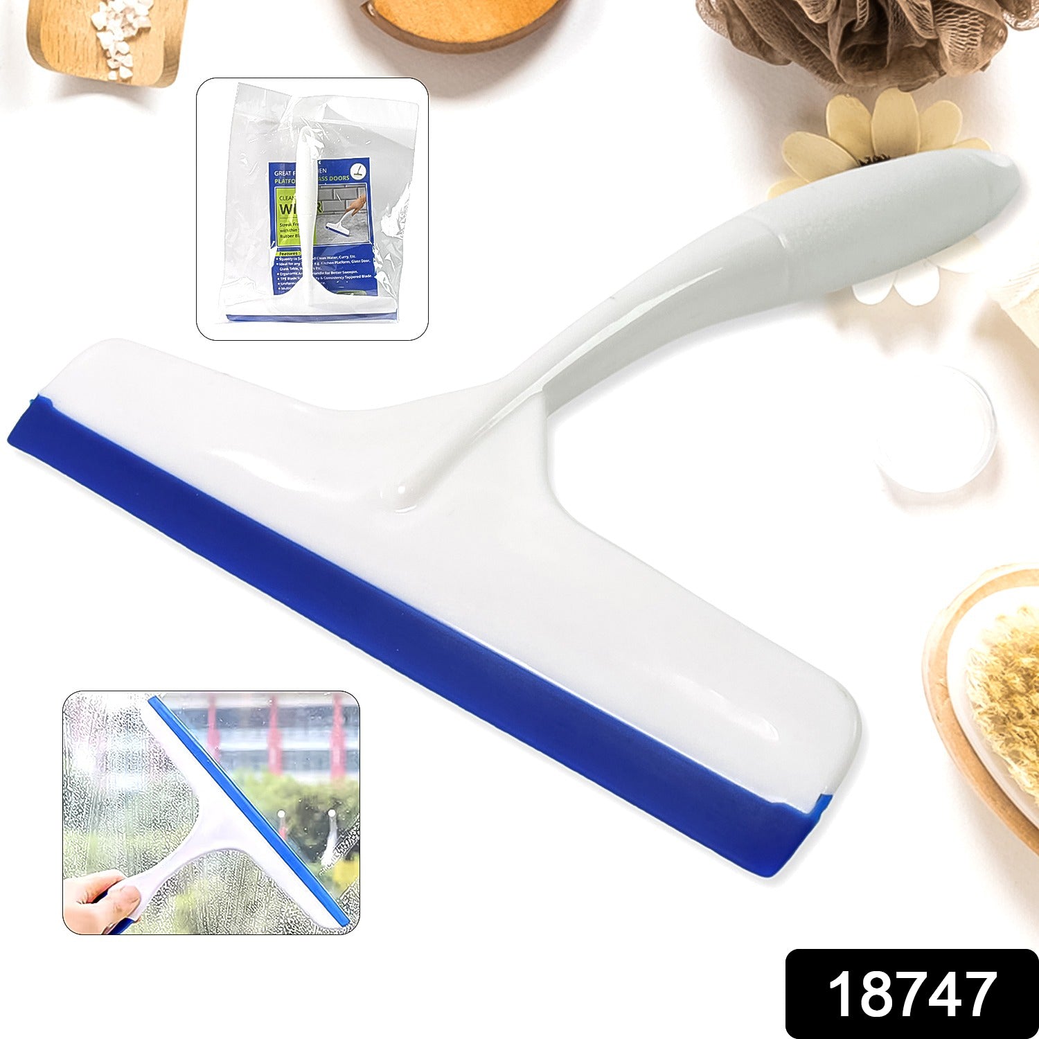 White Wukusy plastic kitchen wiper, one piece, with a sturdy handle and wiping surface for cleaning kitchen surfaces.