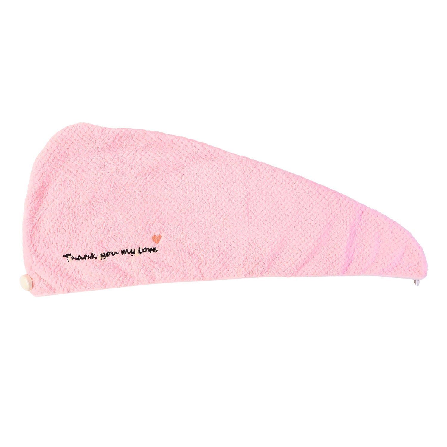 Wukusy ultra soft microfiber hair drying towel wrap with button lock, shown draped around a person's head for quick drying.