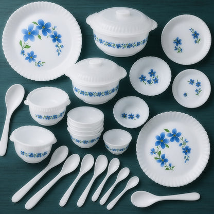 Set of 36-piece Wukusy premium dinnerware including plates, bowls, and cups arranged on a dining table.