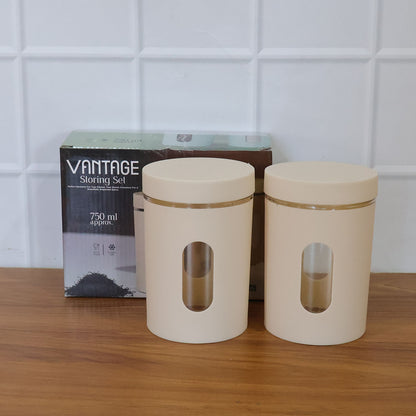 Wukusy premium kitchen storage container set with two 750ml clear plastic jars for organizing pantry items.