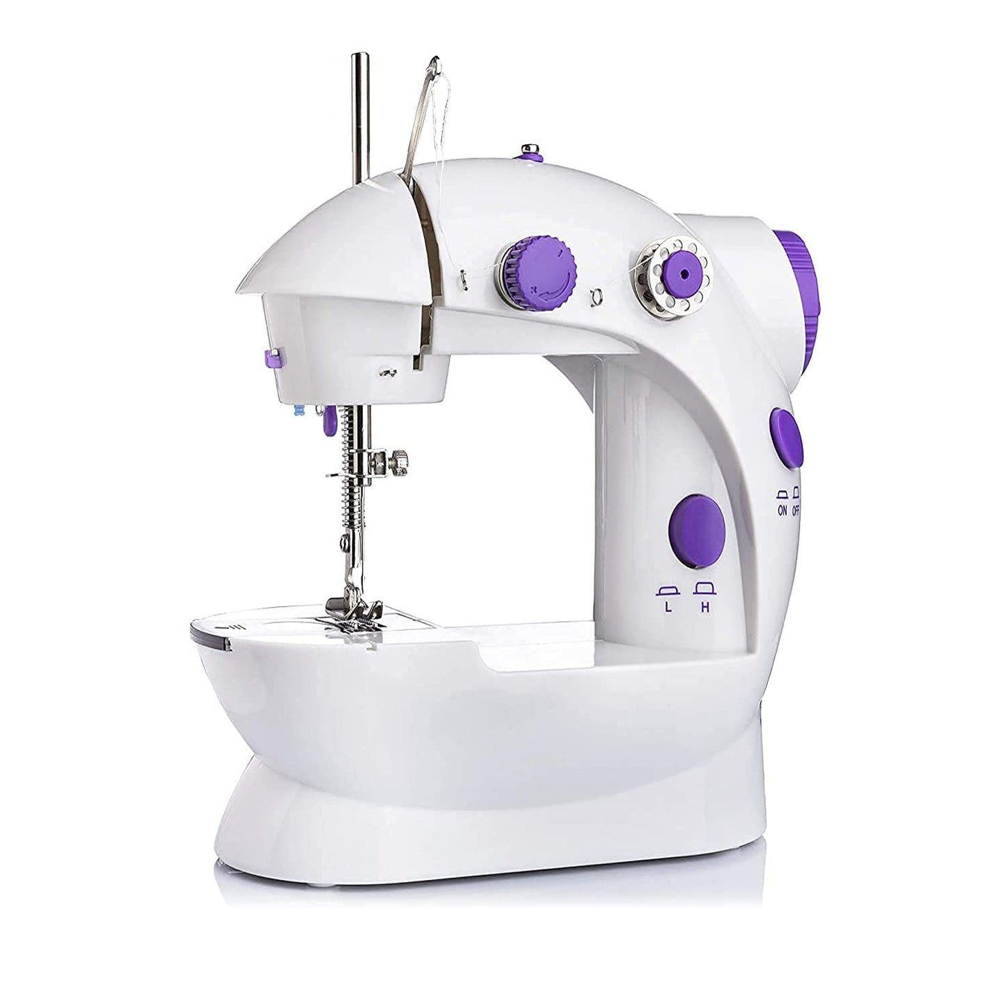 Wukusy 12917 home tailoring sewing machine with extension table, foot pedal, and portable electric mini stitching machine.