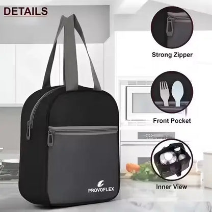 Ekom PROVOFLEX lunch bag in black, designed for travel and storage, featuring a durable fabric exterior and compact size.