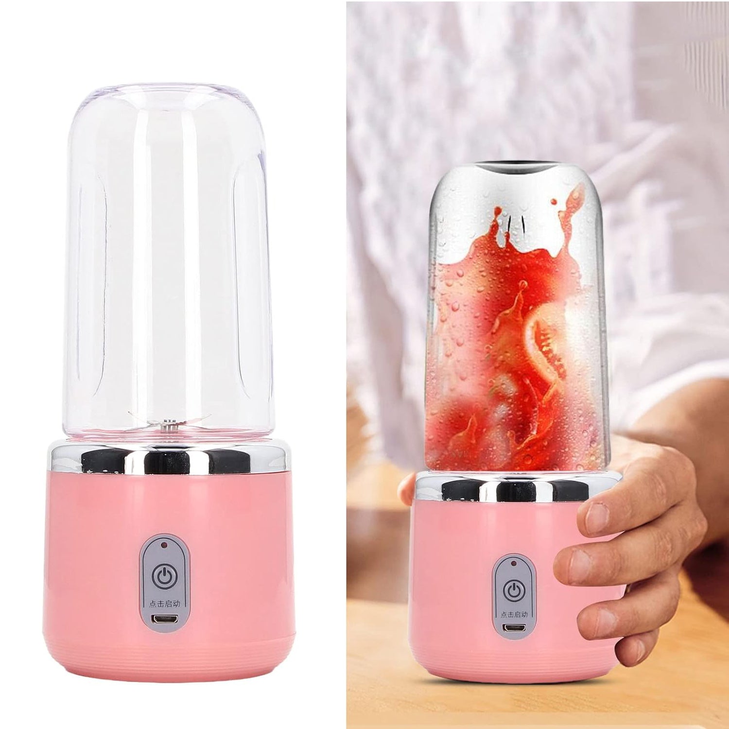 Wukusy portable small juicer blender and water bottle cup set, compact design for smoothies and drinks on the go