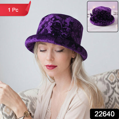 Wukusy premium velvet designer bucket hat for women, stylish and soft, shown in close-up with a relaxed fit and luxurious fabric.