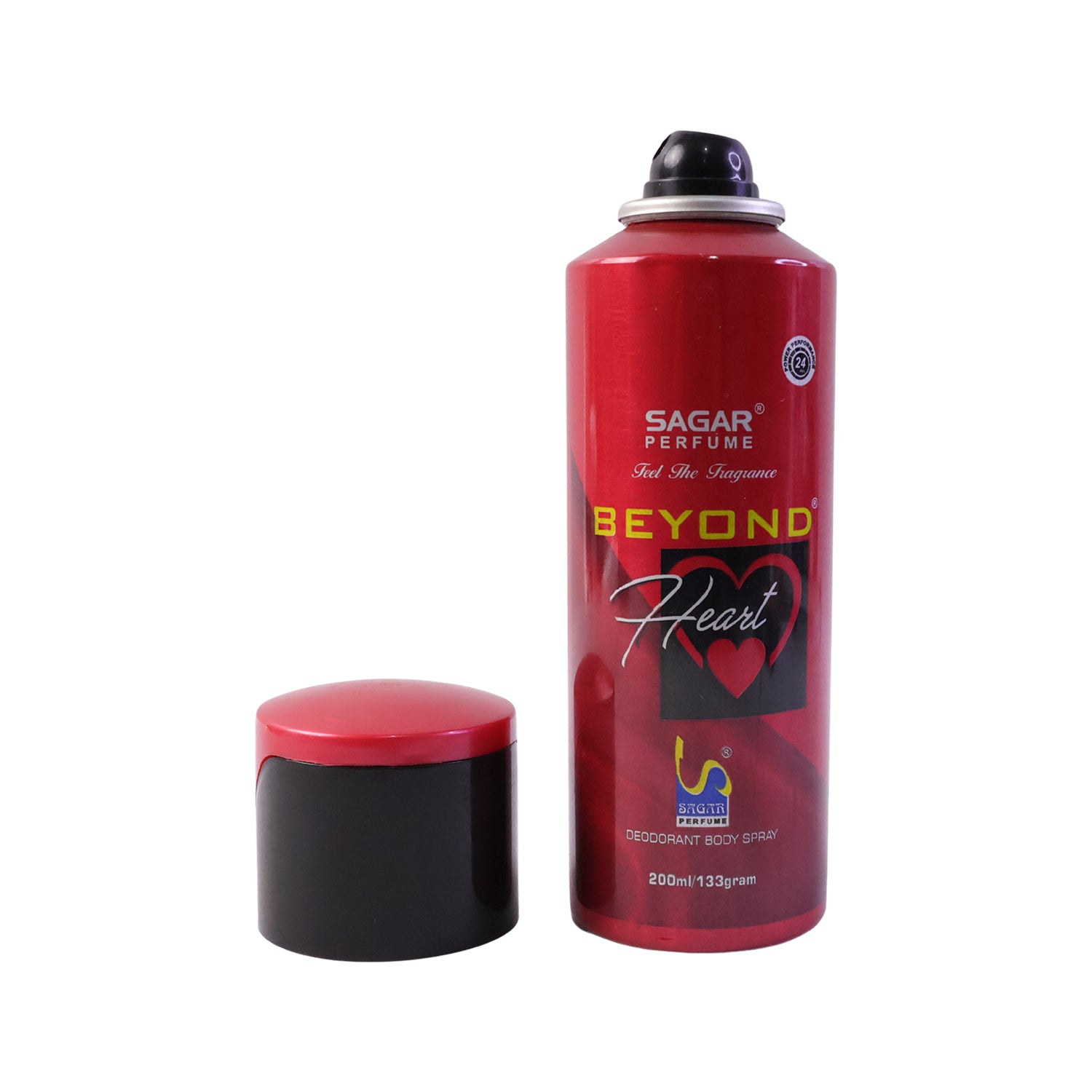 Wukusy Sagar Beyond Heart men's perfume body spray and deodorant, 200ml bottle with sleek design and silver accents.