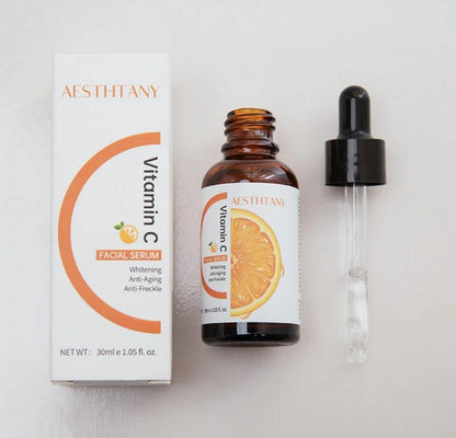 Drpshippr hydrating hyaluronic acid serum for face with vitamin C and E, in a clear dropper bottle, showing the serum inside.