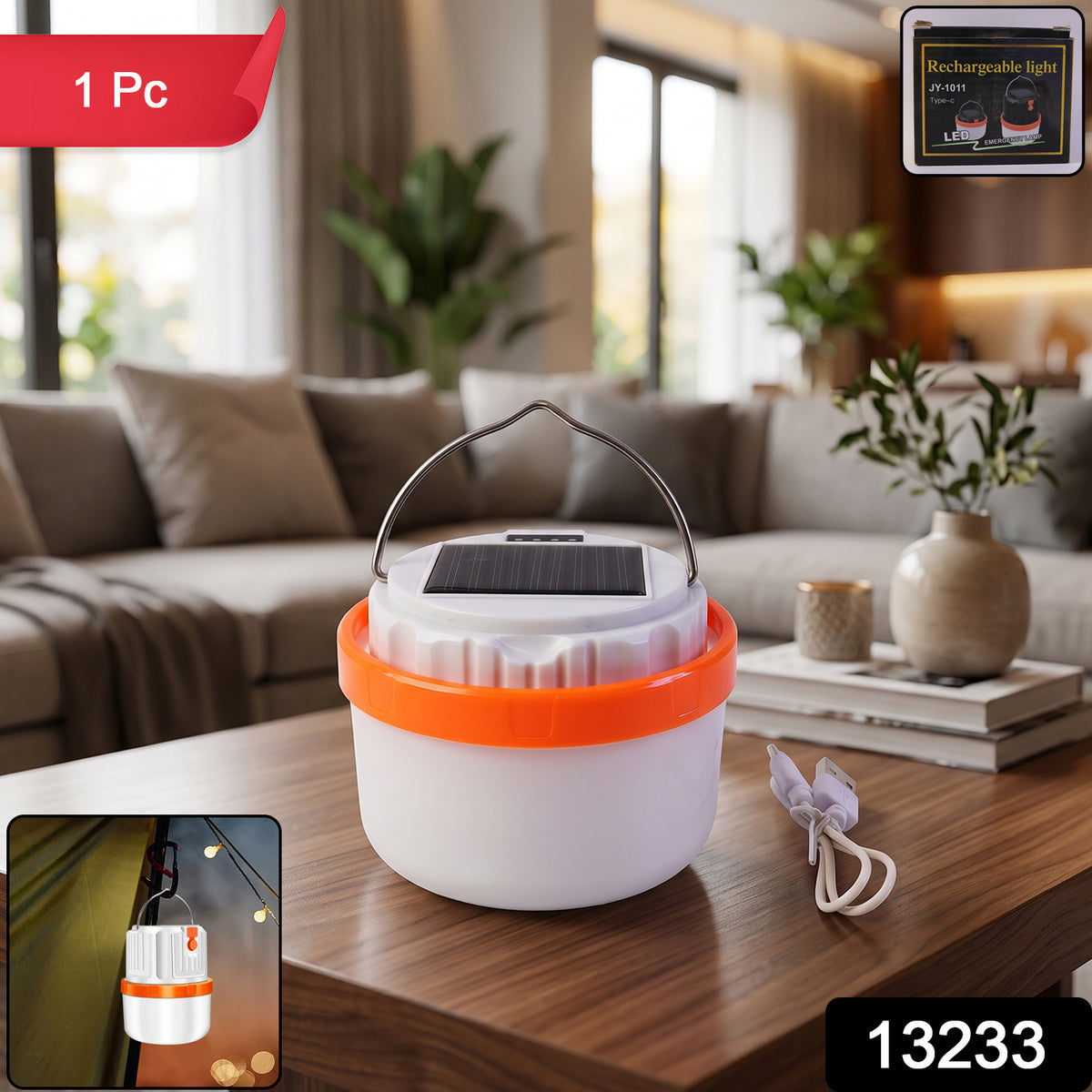 Wukusy solar rechargeable LED emergency camping lantern with handle, bright light, portable design for outdoor use