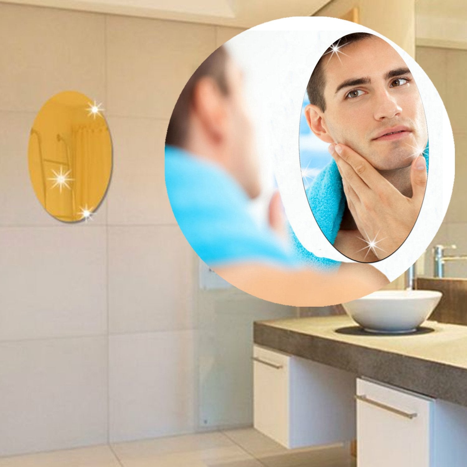 Wukusy 1727 adhesive bathroom mirror wall with sleek rectangular design and reflective glass surface for modern bathroom decor