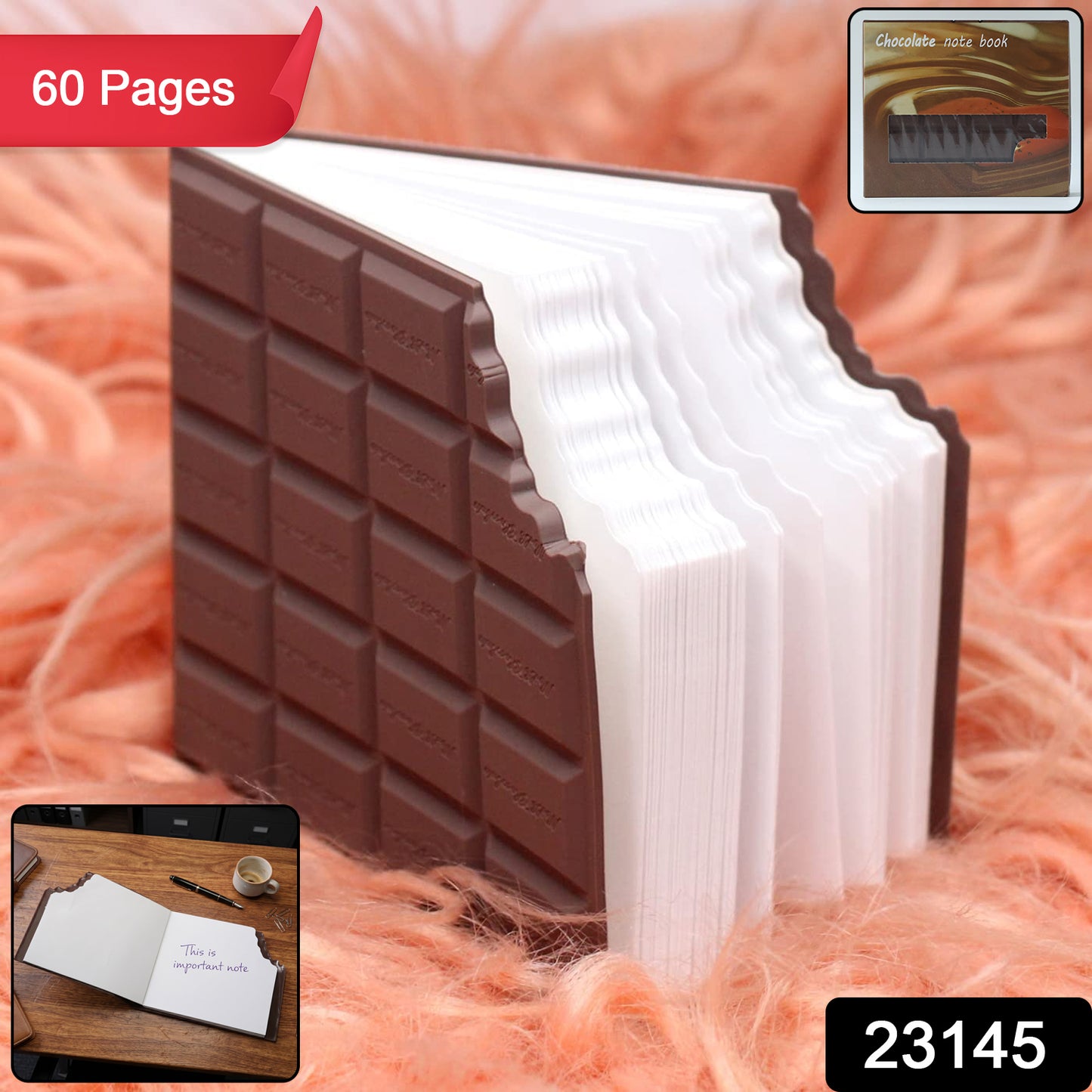 Chocolate-shaped Wukusy notebook diary with 60 pages, featuring a realistic chocolate bar design.