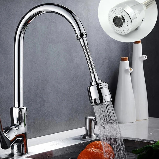 Wukusy 6-inch plastic 360-degree rotating faucet aerator with spray and water-saving extension for kitchen or bathroom sinks.