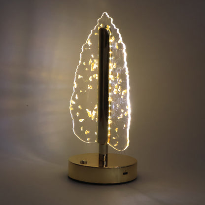 Golden crystal leaf-shaped LED table lamp by Wukusy, elegant home decor piece with warm lighting and intricate leaf design.