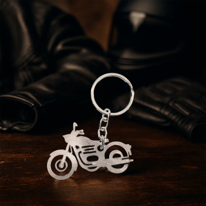 Wukusy motorcycle silhouette metal keychain with detailed motorcycle design, ideal for home improvement or accessory use.