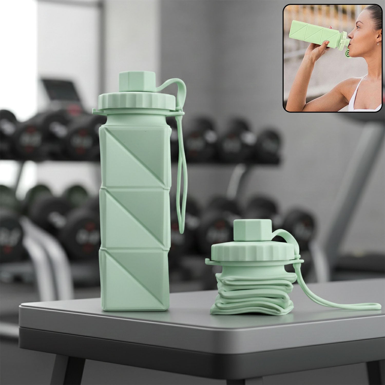 Wukusy premium foldable collapsible water bottle, compact and portable with a flexible design, shown partially expanded.