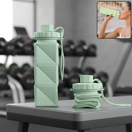 Wukusy premium foldable collapsible water bottle, compact and portable with a flexible design, shown partially expanded.