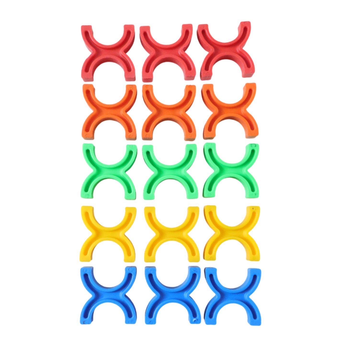 Colorful Wukusy balanced interlocking stacking toy blocks arranged in a playful tower, showcasing vibrant, interlocking plastic pieces.