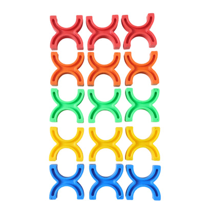 Colorful Wukusy balanced interlocking stacking toy blocks arranged in a playful tower, showcasing vibrant, interlocking plastic pieces.