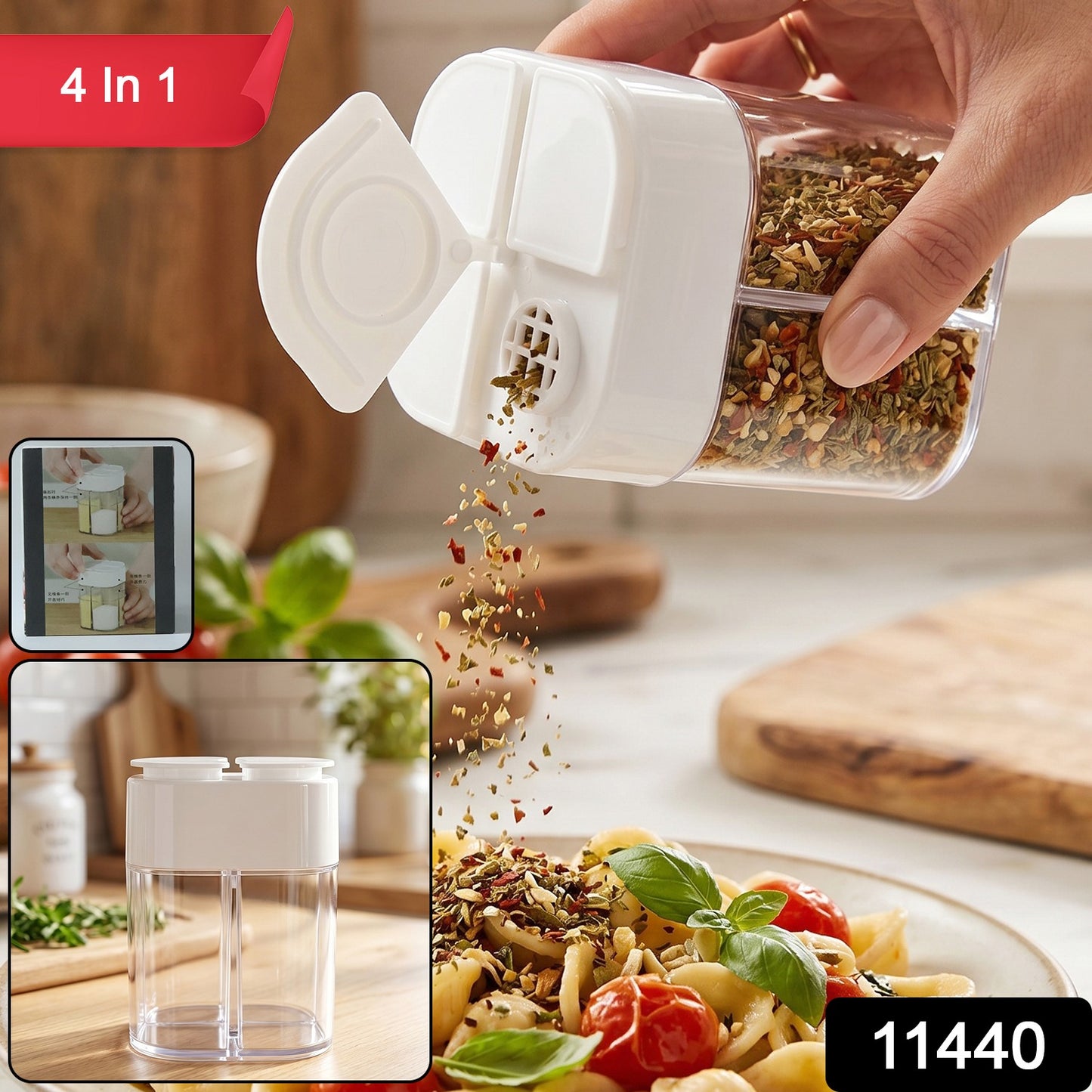 Wukusy 4-compartment kitchen storage container with clear plastic lids for organized pantry and fridge storage.