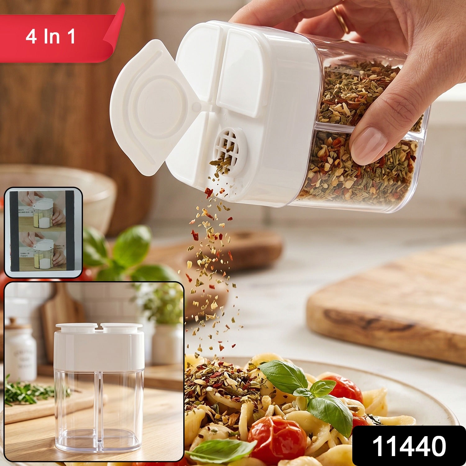 Wukusy 4-compartment kitchen storage container with clear plastic lids for organized pantry and fridge storage.