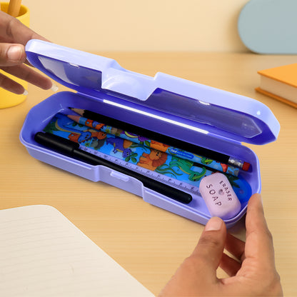 Wukusy cartoon character printed plastic pencil box with built-in maze puzzle game, ideal for office or school use