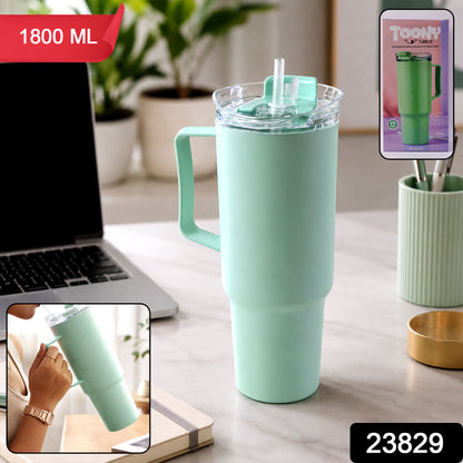 Wukusy Toony Tumbler 1800ml plastic travel sipper with handle, straw, and lid for on-the-go hydration.