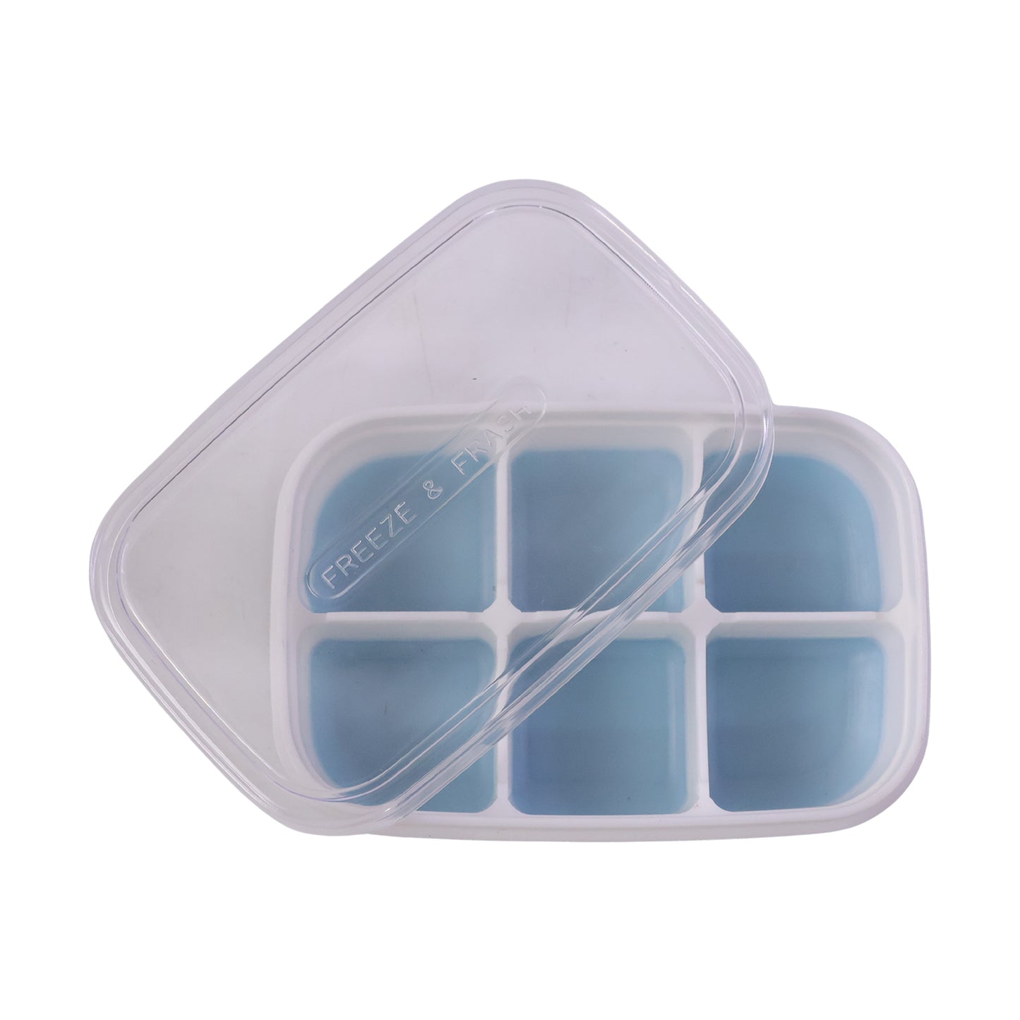 Mini plastic ice tray with six cavities for making compact ice cubes, ideal for freezing fresh ice from Wukusy.