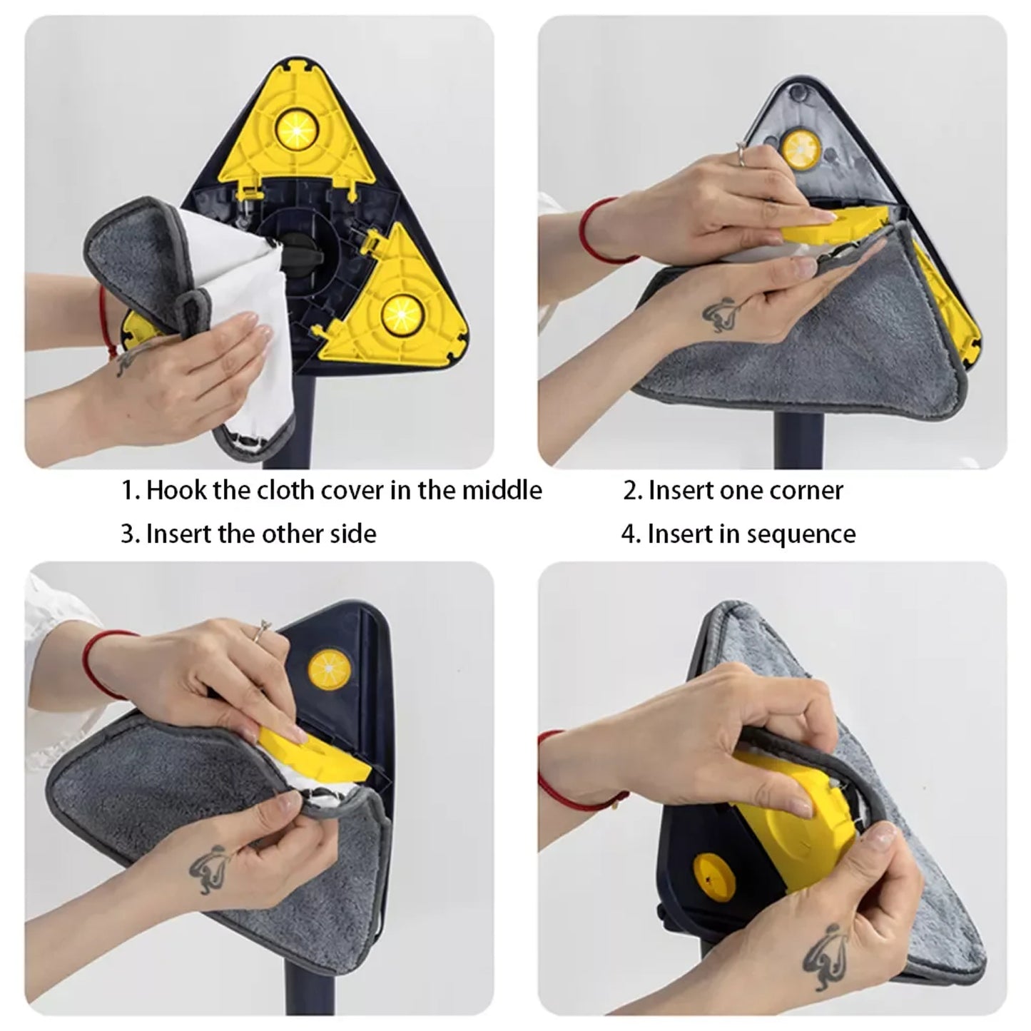Wukusy 7725 rotatable adjustable triangle cleaning mop with stainless steel handle, suitable for wet and dry floor and window cleaning.