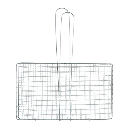 Wukusy heavy-duty stainless steel barbecue grill basket with handle for grilling vegetables, meats, and seafood outdoors