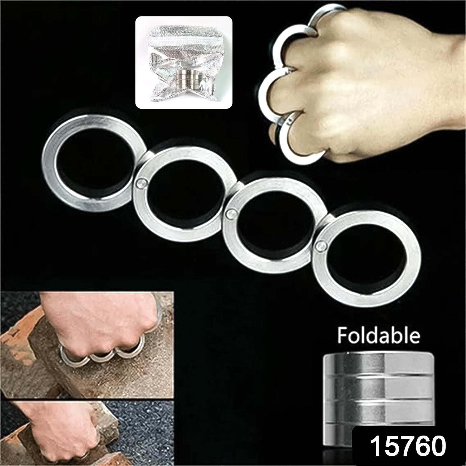 Wukusy portable 4-finger rotating folding travel ring set, unique design with adjustable finger rings for on-the-go use