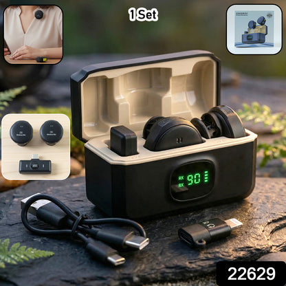 Wireless lavalier microphone set by Wukusy with dual clip-on microphones and compact receiver for clear audio recording