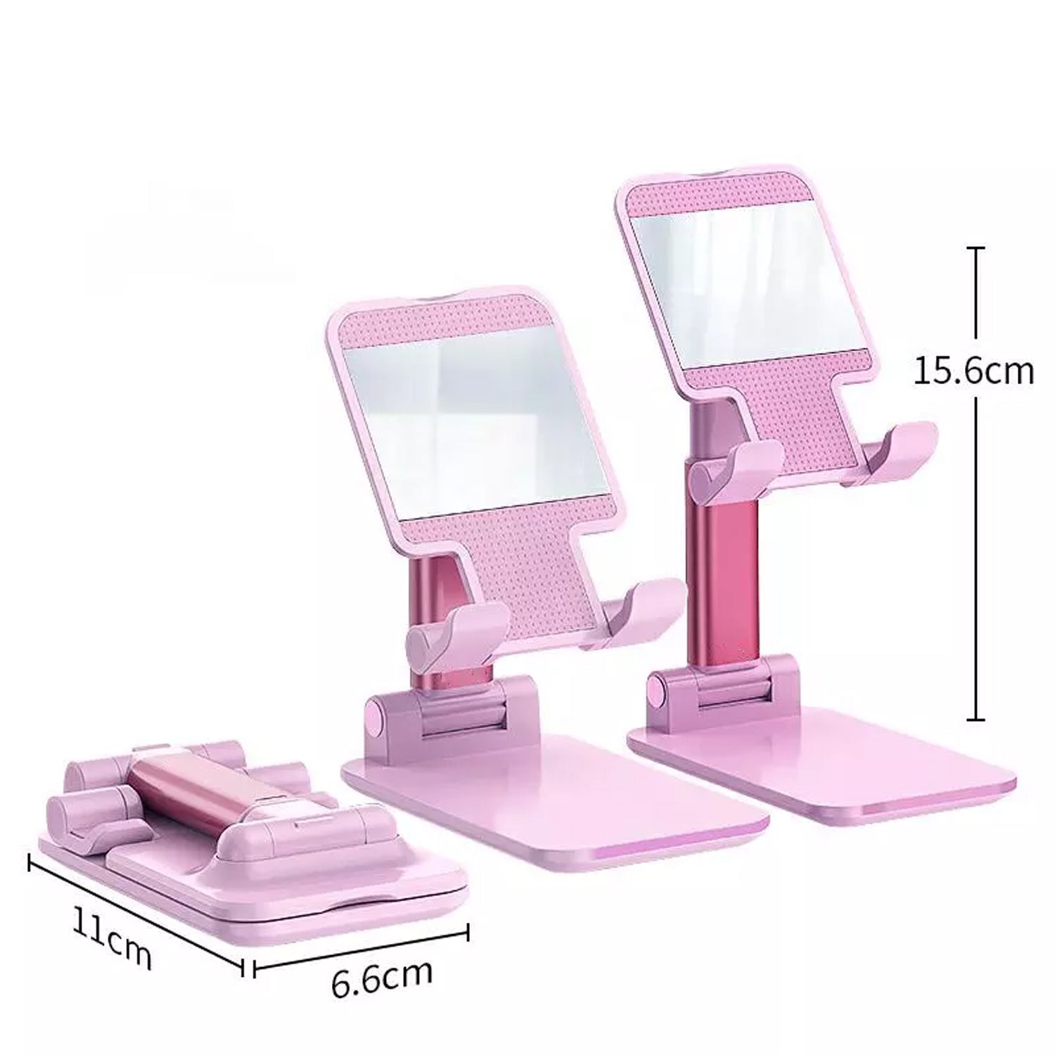 Wukusy 6636 desktop cell phone stand with mirror, 3-way adjustable holder for desk, height, and angle, as a phone organizer accessory.