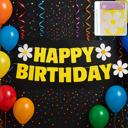 Wukusy Happy Birthday party banner set with colorful letters and decorations for home birthday celebrations.