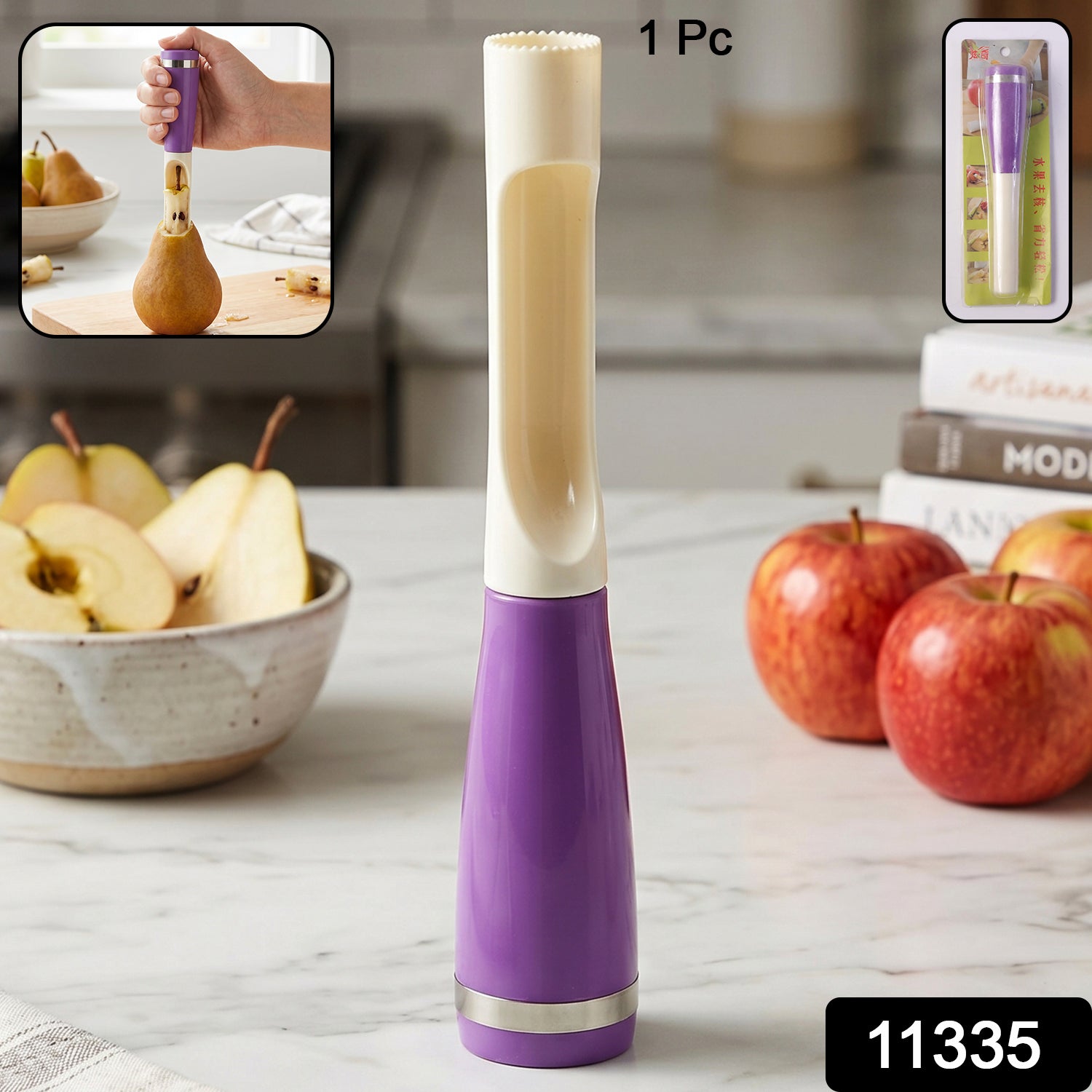 Wukusy multipurpose apple cutter and corer tool with fruit slicer and peeler, designed for easy apple preparation and slicing.