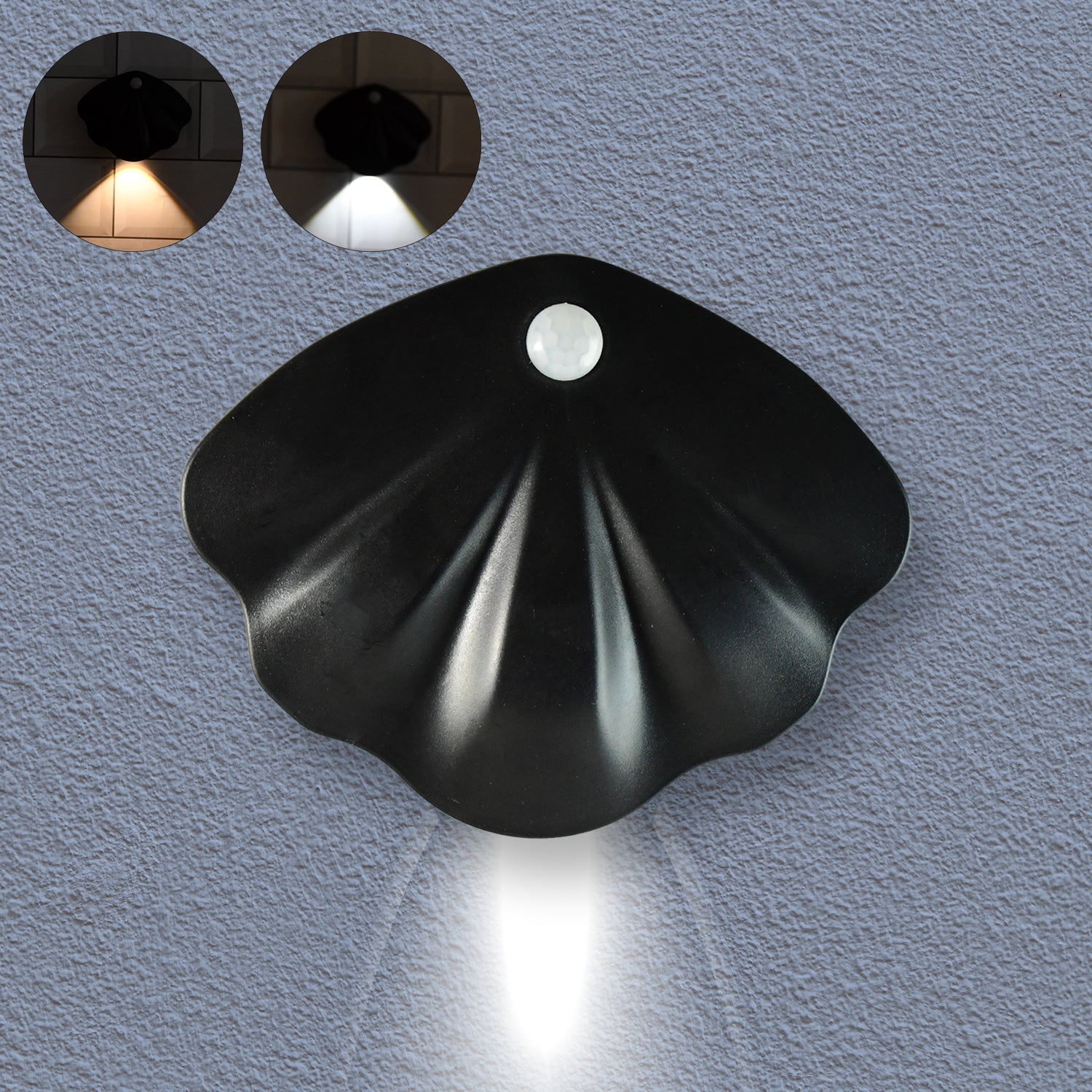 Shell-shaped Wukusy motion sensor night light for home decor, featuring a soft glow and decorative shell design.