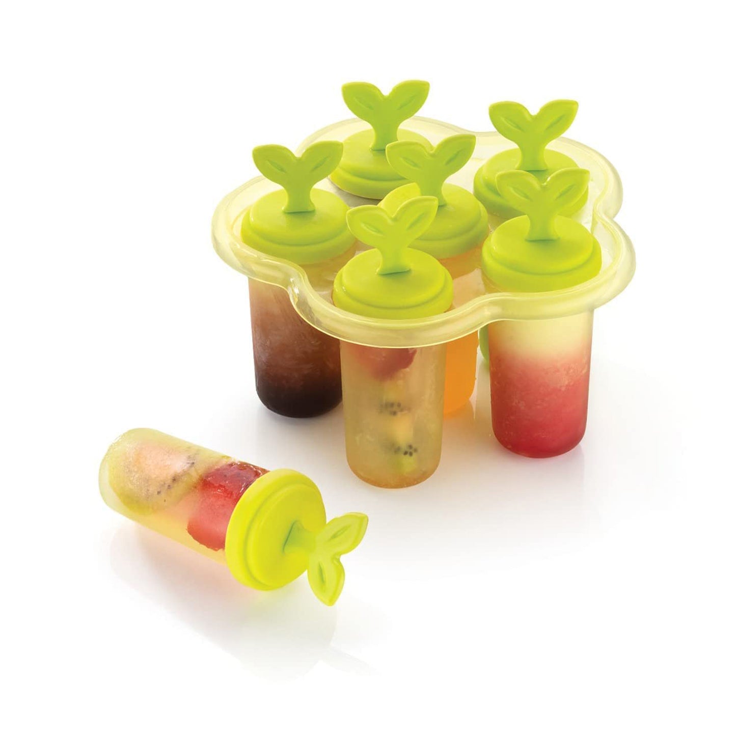 Wukusy 4825 A 6 Cavity Ice Candy Maker with colorful silicone molds for making homemade ice candies easily.