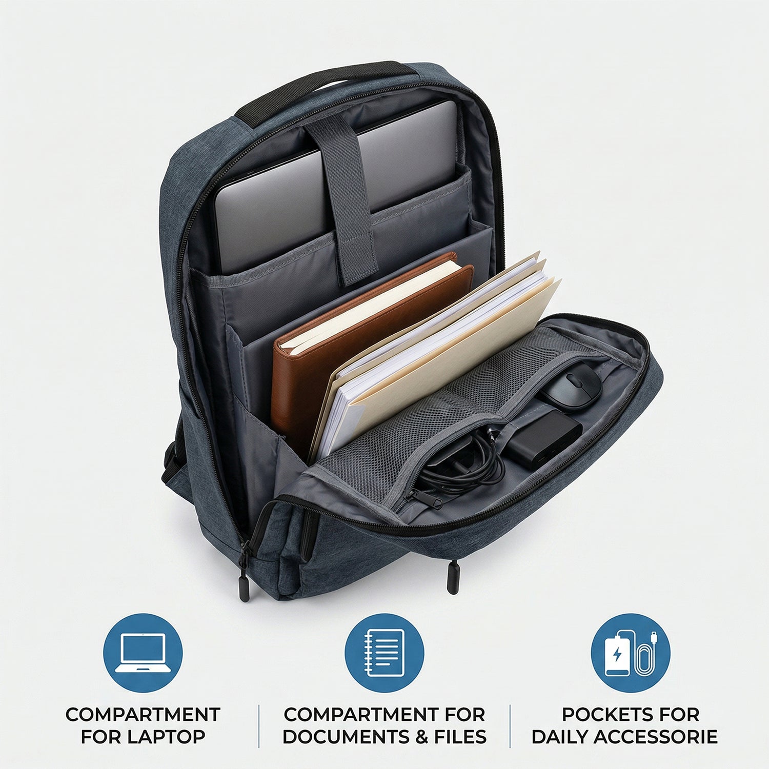 Wukusy multipurpose travel luggage backpack with USB charging port, 37x28 cm, showing the front view with compartments and handles.