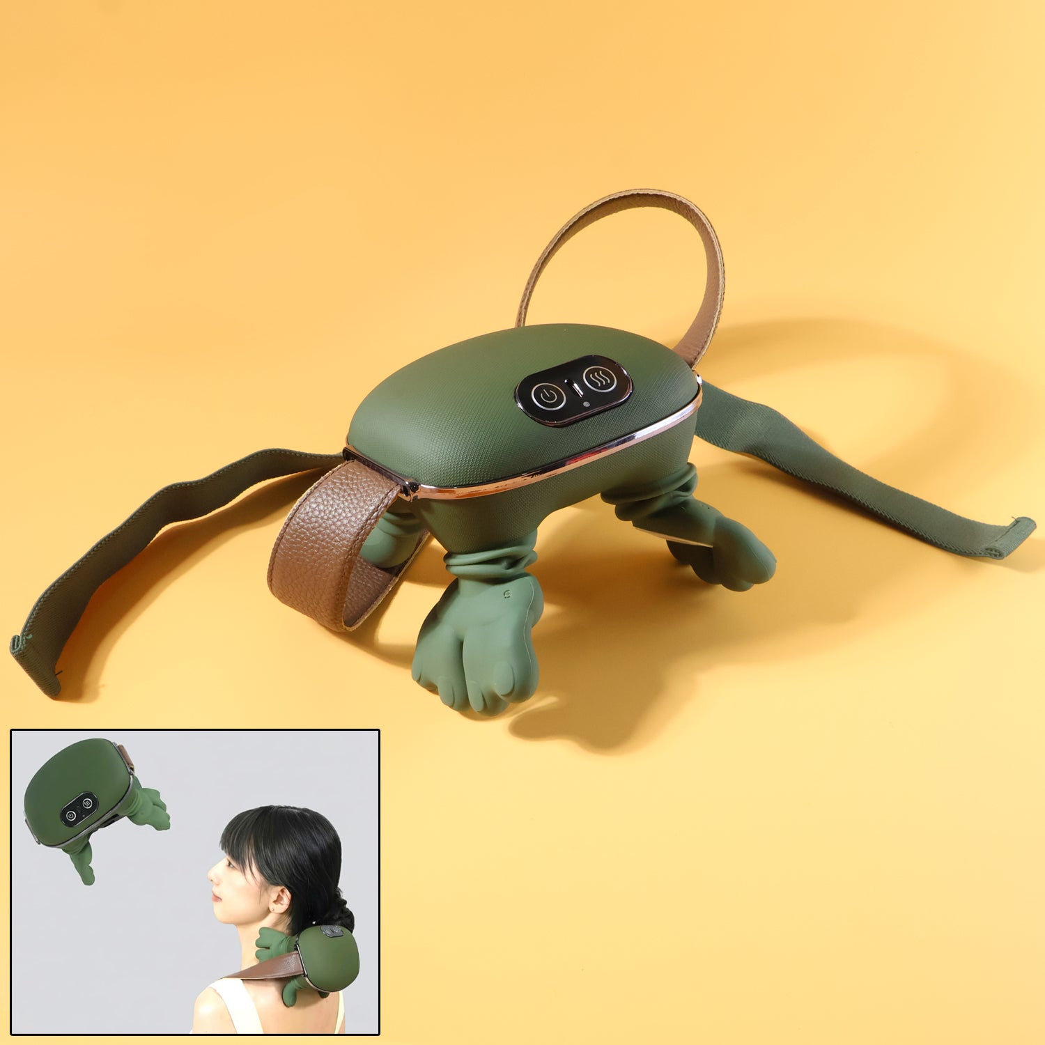 Wukusy long rechargeable kneading neck and shoulder massager with adjustable straps and multiple massage nodes for soothing relief.