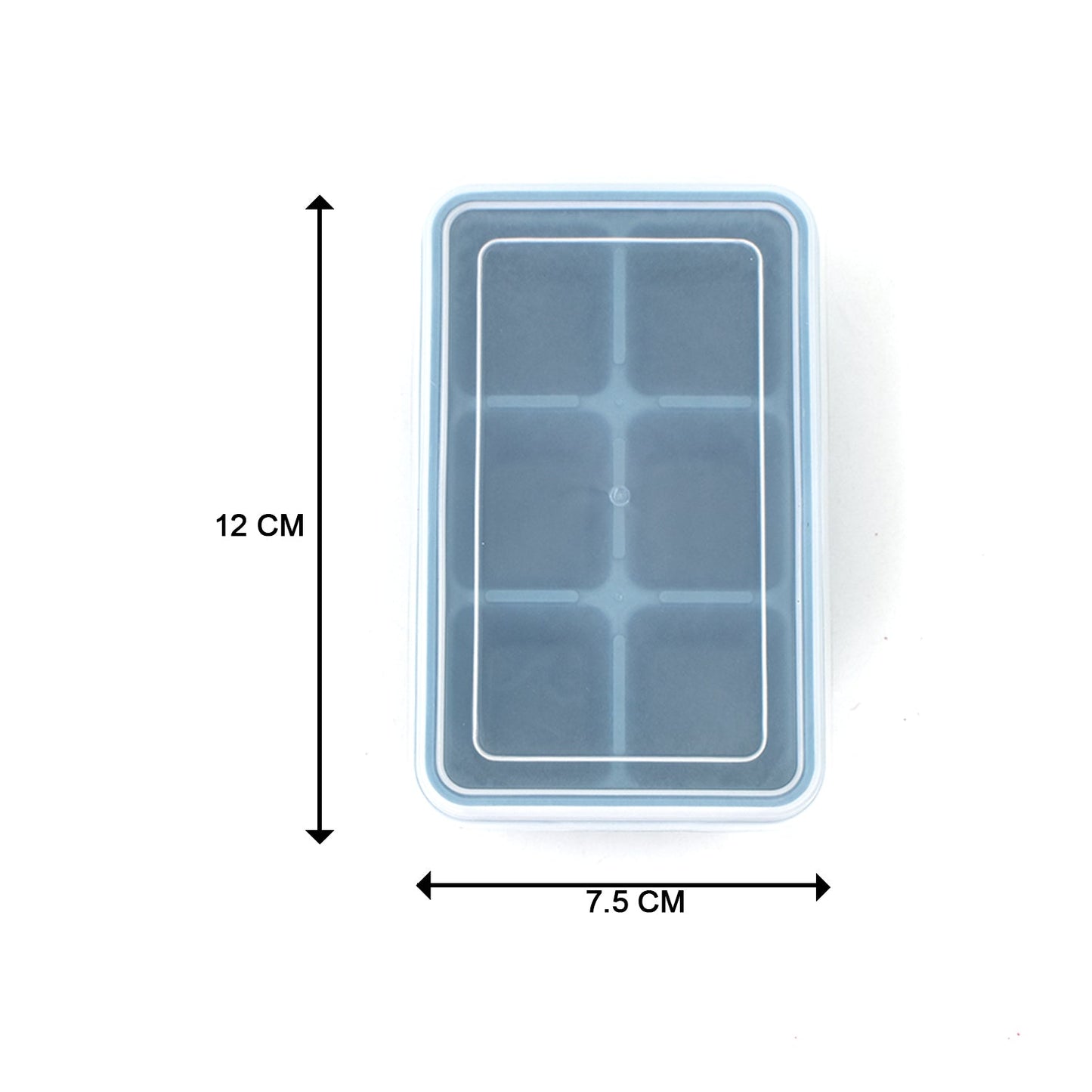 Wukusy 4741 6-grid silicone ice tray with water-filled ice cubes, suitable for household kitchens and various uses.