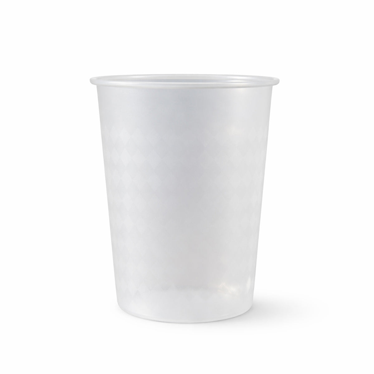 Clear reusable plastic drinking glass, 200ml capacity, Wukusy brand, showing smooth transparent surface and simple design.