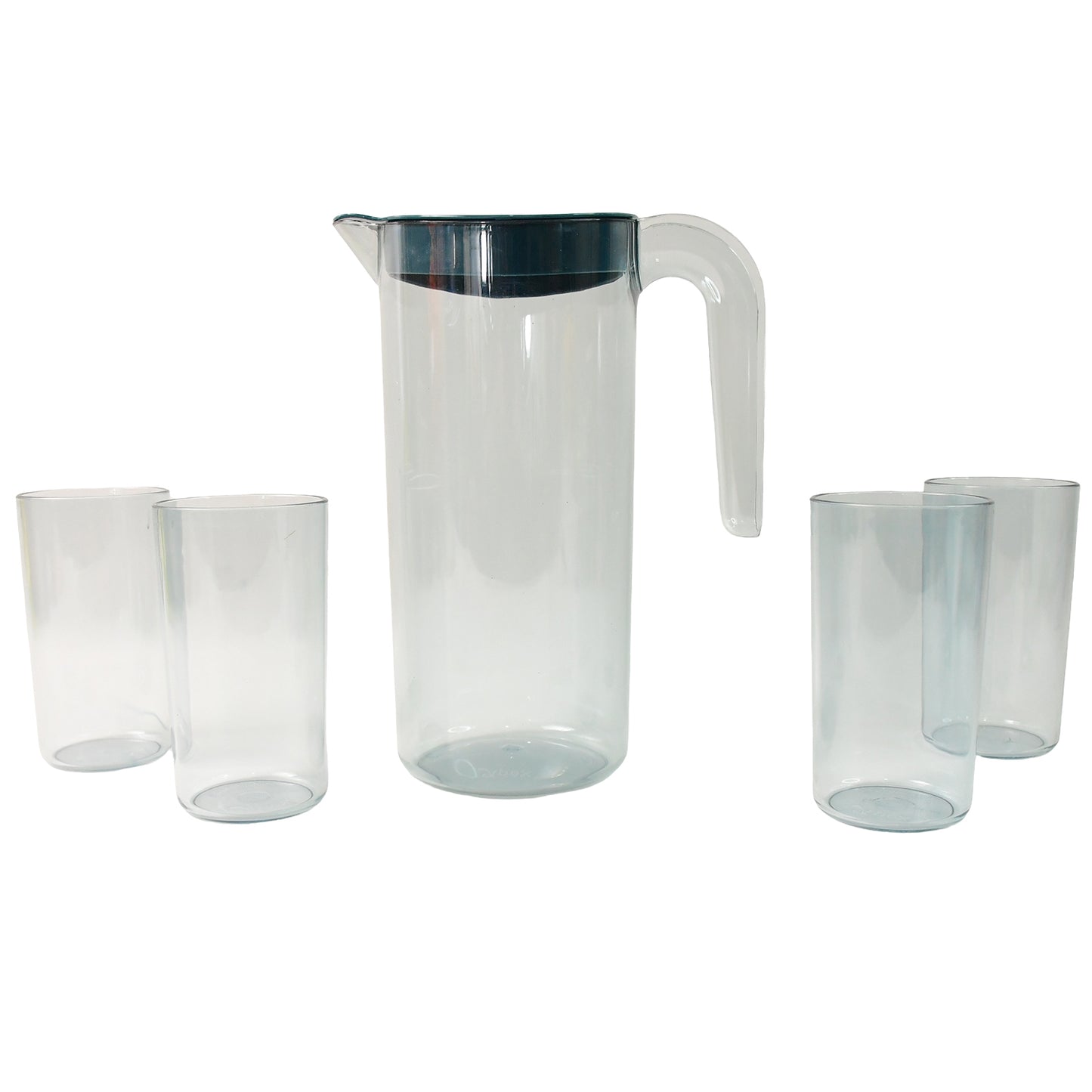 Set of four Wukusy Apex Crystal Premium glass jugs with lids, 1500ml and 300ml capacities, clear and durable for beverage serving.