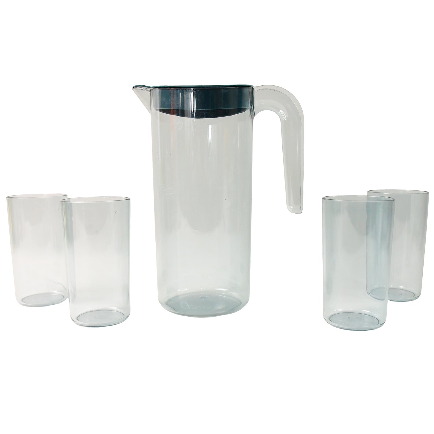 Set of four Wukusy Apex Crystal Premium glass jugs with lids, 1500ml and 300ml capacities, clear and durable for beverage serving.