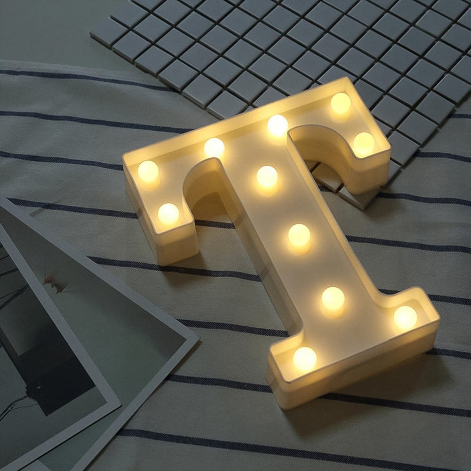Wukusy decorative LED marquee letter T light for home decor, illuminated alphabet letter for stylish interior lighting.