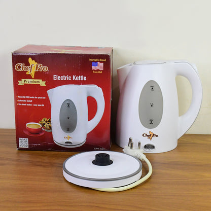 Wukusy Orbit electric kettle with 1.5-liter capacity, sleek design, and stainless steel finish on a kitchen countertop.