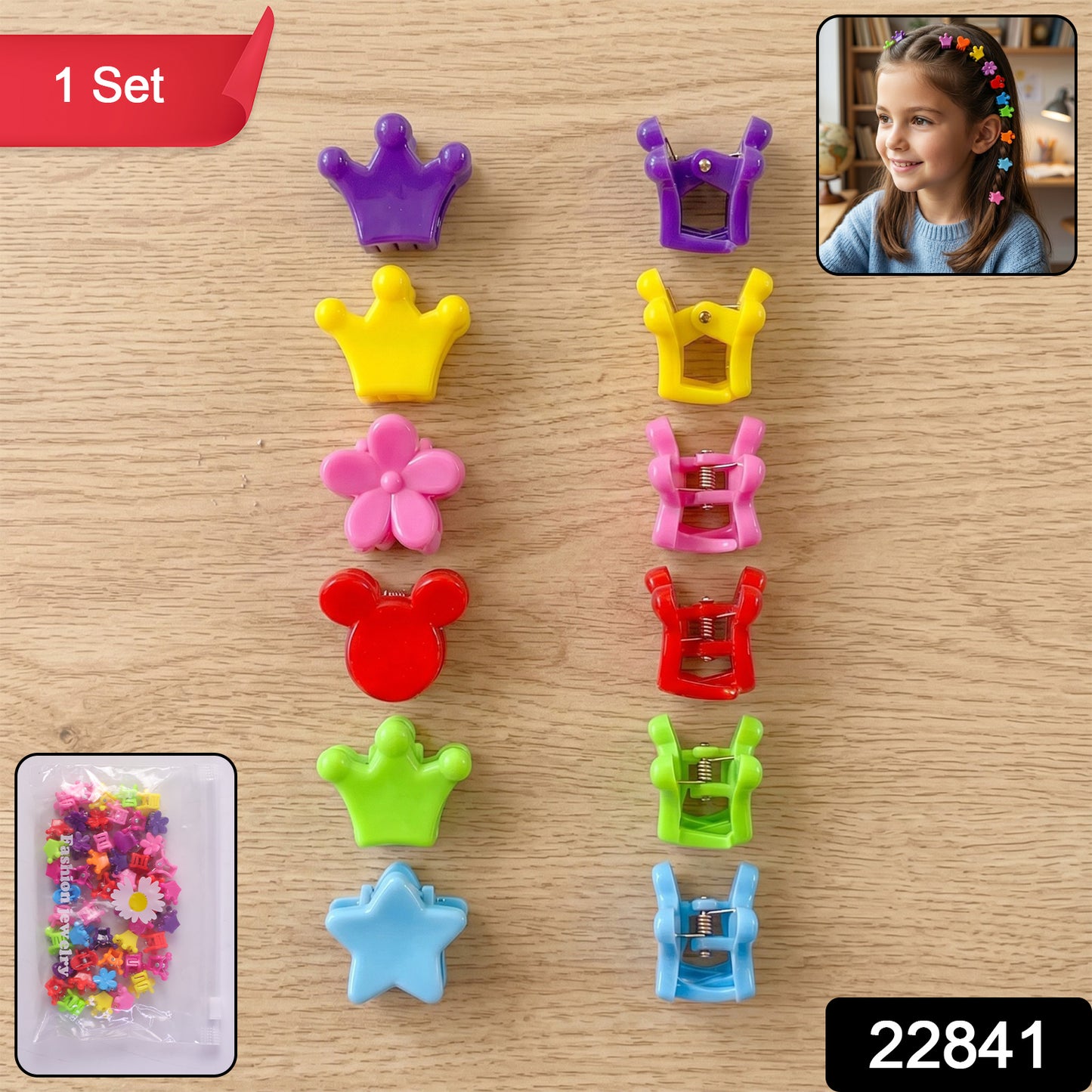 Set of colorful mini hair claw clips from Wukusy, showing multiple small clips in vibrant shades on a plain background.