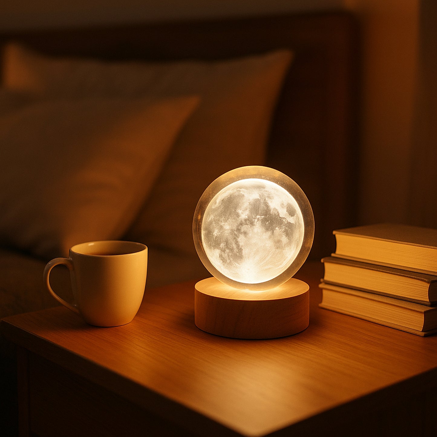 Wukusy 3D crystal ball lamp with base, decorative home decor piece featuring intricate 3D light design on a sleek stand