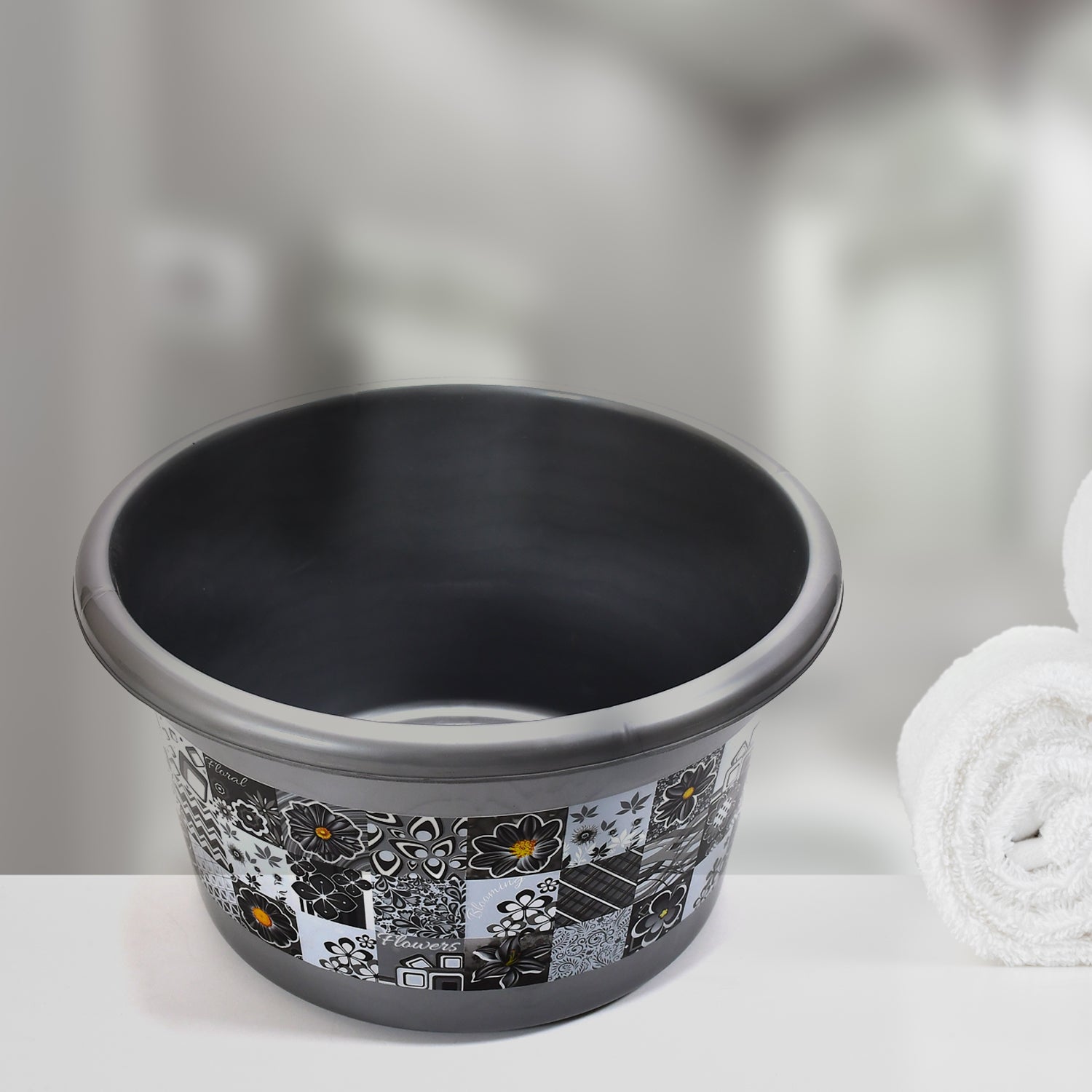 Wukusy 7-piece large capacity plastic bathroom set including tub, bucket, dustbin, mug, soap case, dustpan, and stool.